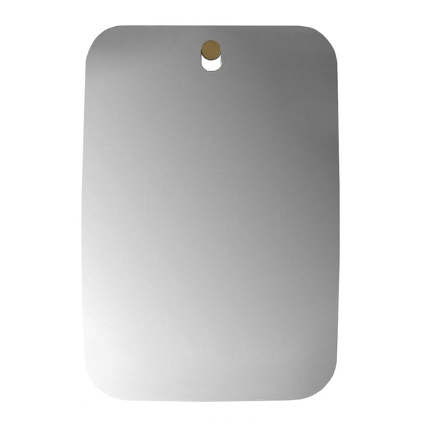 Sleek rectangular mirror with a reflective silver surface and a minimalistic brown mounting hole.