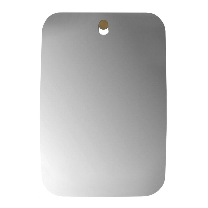 Sleek rectangular mirror with a reflective silver surface and a minimalistic brown mounting hole.
