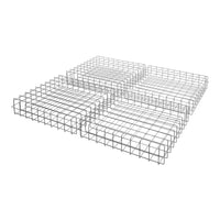 Square wire storage baskets in a sleek silver finish with open-grid pattern for optimal visibility and ventilation.
