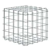Metal wire storage cube in a silver finish with an open grid pattern, perfect for modern organization.