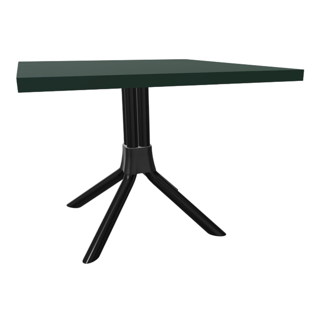 Green rectangular tabletop with a sleek black tripod base. Modern design with a minimalist color palette.