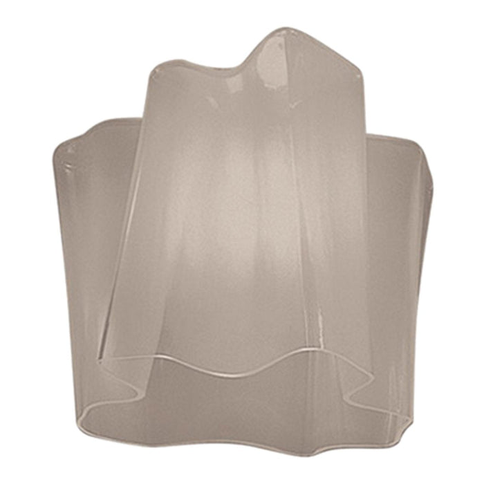 Neutral beige sheer lamp shade with wavy edges and a smooth, glossy finish. Ideal for modern decor.