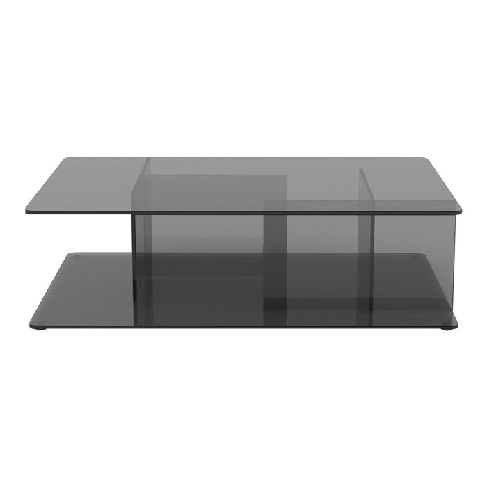 Stylish modern coffee table in sleek black glass with a minimalist, transparent design. Perfect for contemporary decor.