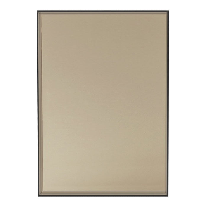 Beige wall mirror with a sleek black frame, featuring a smooth, reflective surface. Perfect for modern decor.