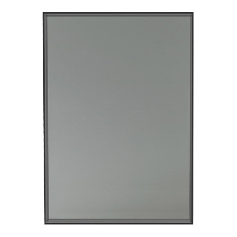 Gray rectangular mirror with a sleek black frame, featuring a smooth, uniform surface.