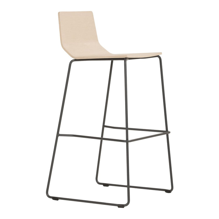 Light beige bar stool with a minimalist design and sleek black metal frame. Perfect for modern interiors.