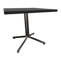 Black square tabletop with a sleek stainless steel base in a modern design. Perfect for contemporary spaces.