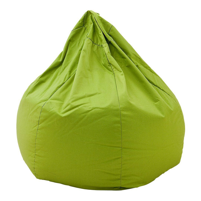 Vibrant green bean bag chair with a smooth, solid texture, perfect for adding a pop of color to any room.