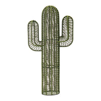 Green woven cactus sculpture with a unique pattern and tall, slender design. Perfect for modern decor.