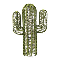 Green woven cactus sculpture with intricate patterns and a modern design. Ideal for trendy home decor.