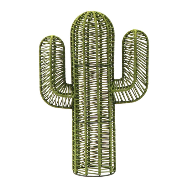 Green woven cactus sculpture with intricate patterns and a modern design. Ideal for trendy home decor.