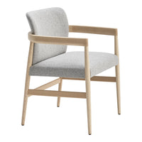 Light gray upholstered chair with a smooth wooden frame, featuring a simple, modern design. Perfect for minimalist decor.