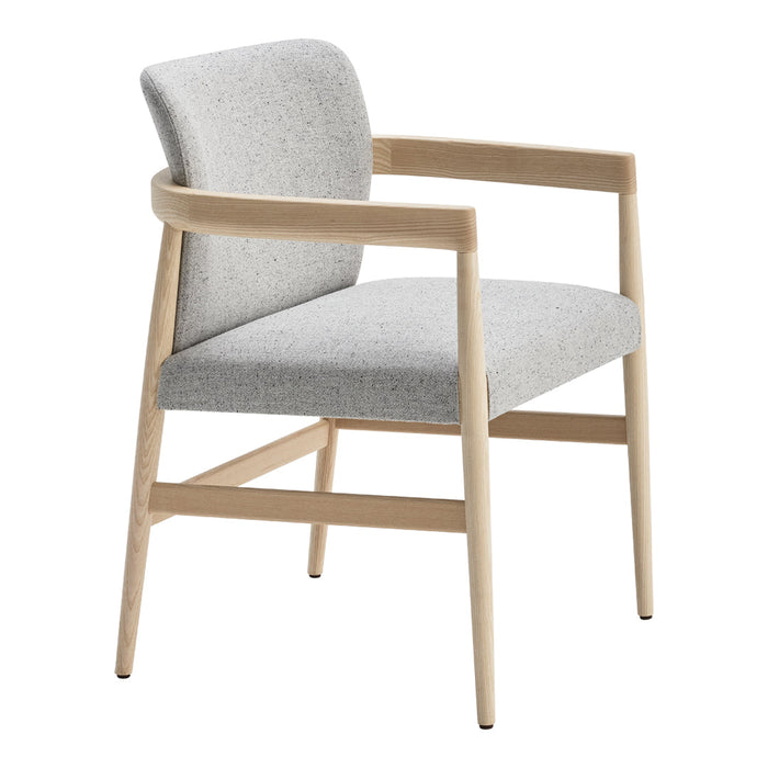 Light gray upholstered chair with a smooth wooden frame, featuring a simple, modern design. Perfect for minimalist decor.