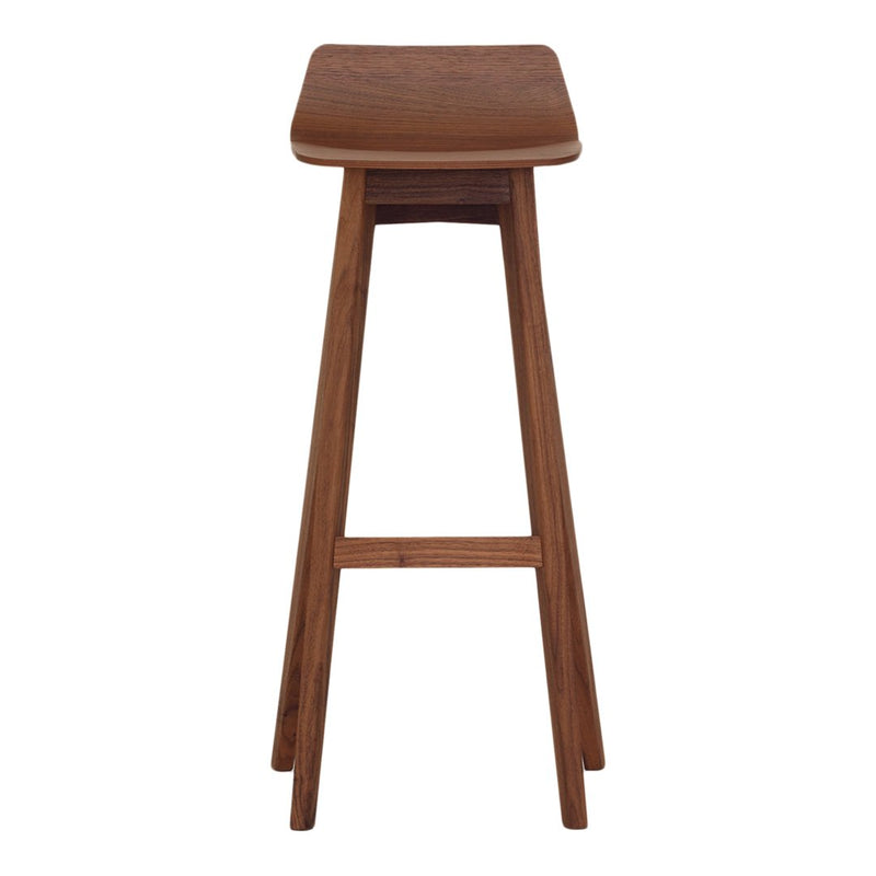 Stylish brown wooden bar stool with a sleek, minimalist design and smooth surface. Perfect for modern interiors.
