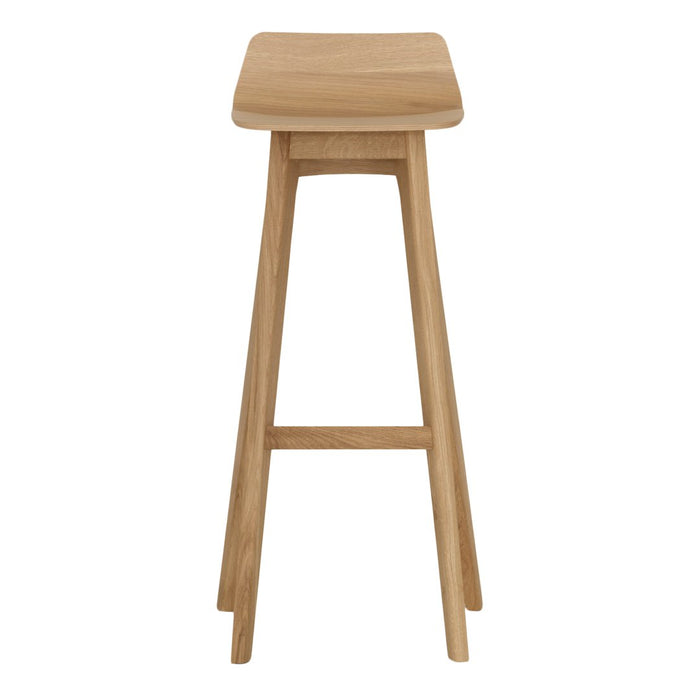 Natural wood bar stool with a smooth light brown finish and minimalist design, perfect for modern interiors.