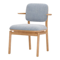 Light blue patterned upholstery with a natural wood frame. Modern design for stylish decor.