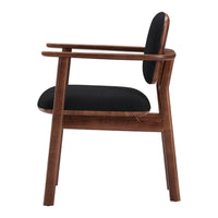 Mid-century modern chair featuring a walnut frame and sleek black upholstery. Stylish and contemporary design.