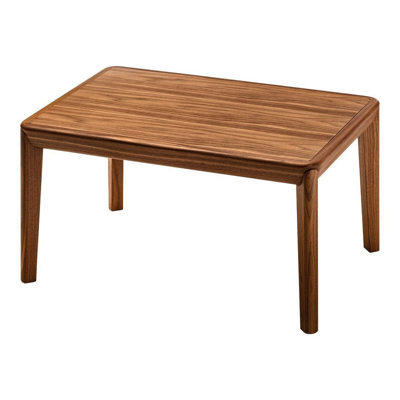 Brown wooden coffee table with a smooth, polished surface and clean, minimalist design. Perfect for modern decor.