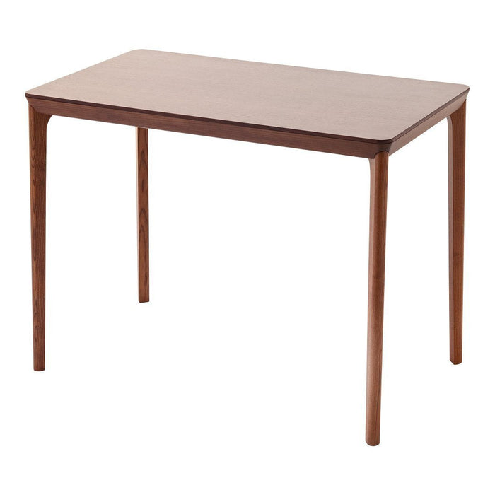 Brown wooden dining table with a sleek, minimalist design and smooth surface, perfect for any modern space.