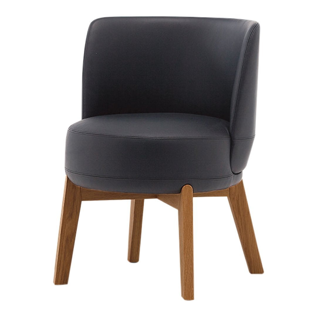 Modern gray upholstered chair with a sleek finish and natural wood legs, perfect for contemporary decor.
