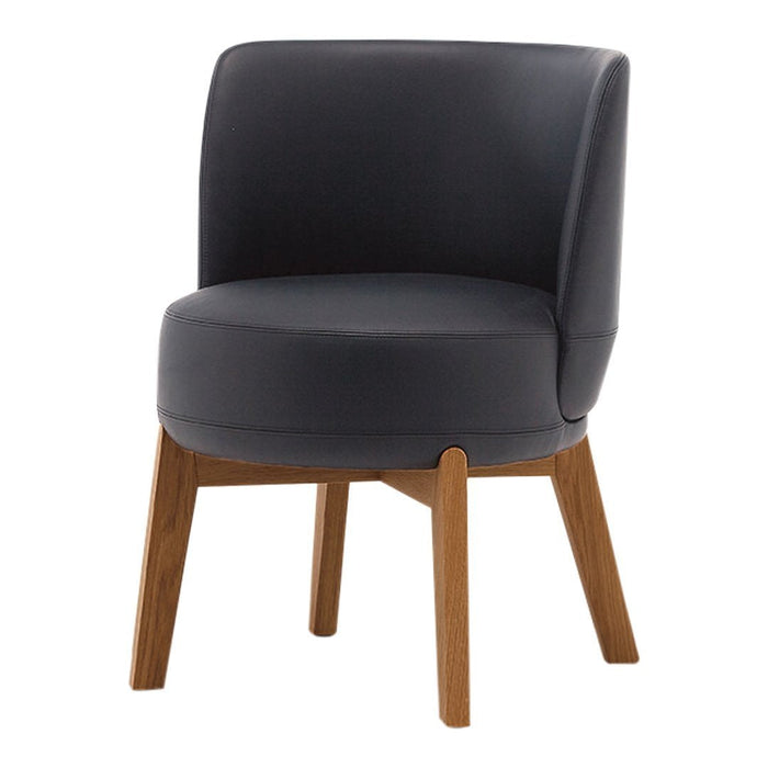 Modern gray upholstered chair with a sleek finish and natural wood legs, perfect for contemporary decor.