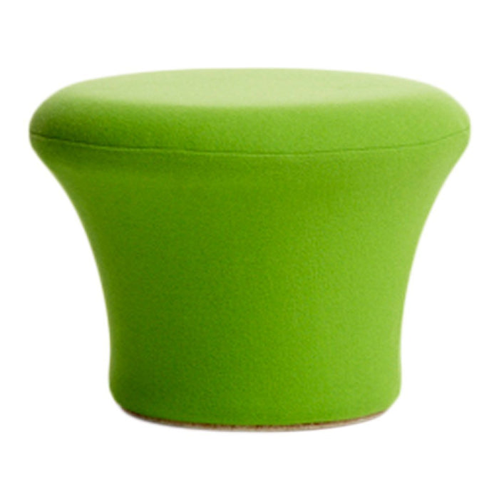 Bright green modern stool with a smooth, rounded shape, ideal for adding a pop of color to any space.