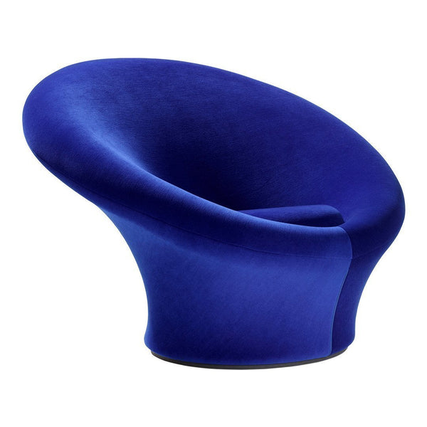 Vibrant blue velvet chair with a sleek, modern design and smooth, rounded contours. Ideal for stylish interiors.