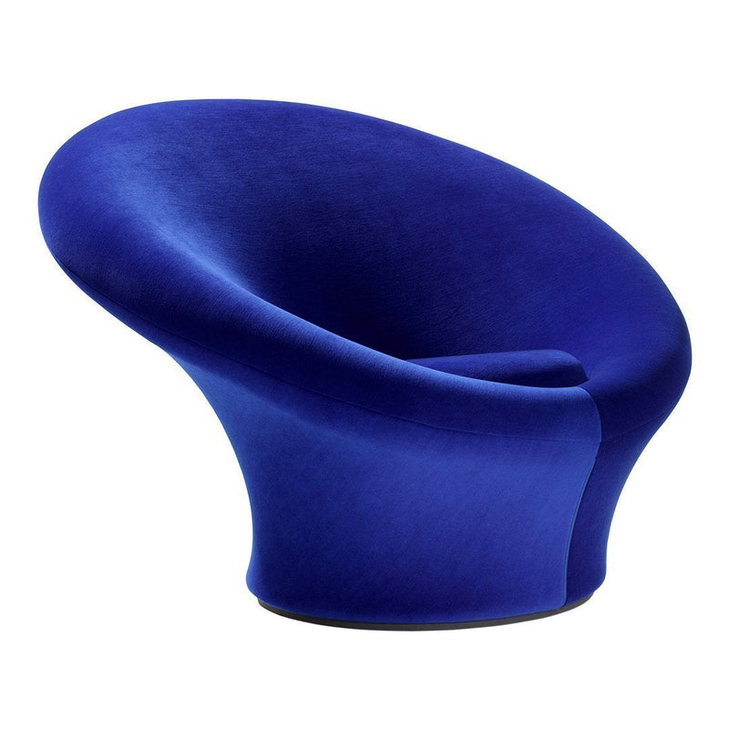 Vibrant blue velvet chair with a sleek, modern design and smooth, rounded contours. Ideal for stylish interiors.