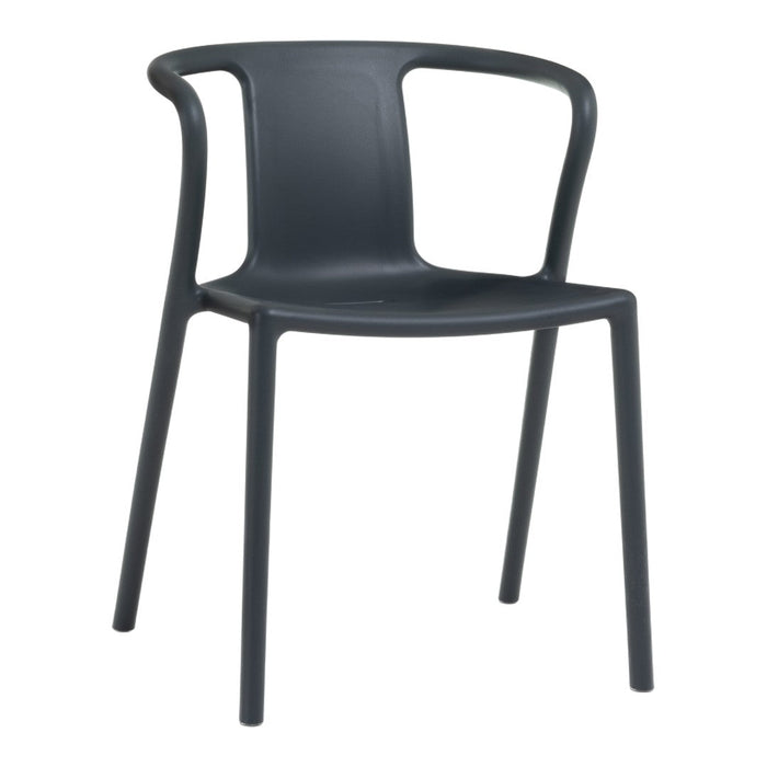 Matte dark gray plastic chair with a sleek, modern design and minimalist style, perfect for contemporary interiors.