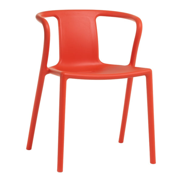 Bright red modern chair with a sleek design and smooth finish, perfect for contemporary spaces.