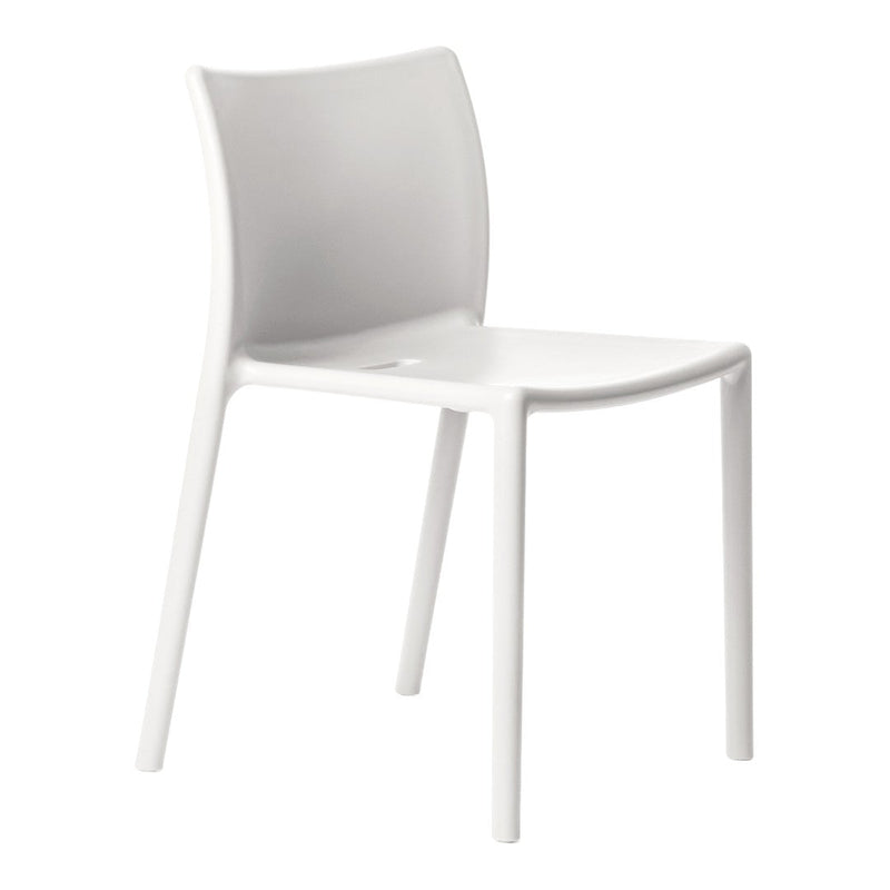 White modern chair with a sleek, minimalist design and smooth, solid finish. Perfect for contemporary spaces.
