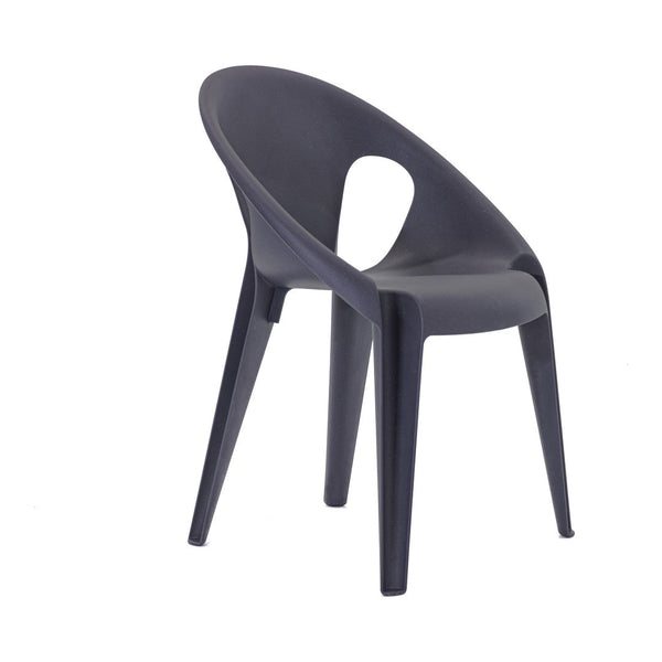 Modern black chair with a sleek design and smooth matte finish, perfect for contemporary decor.