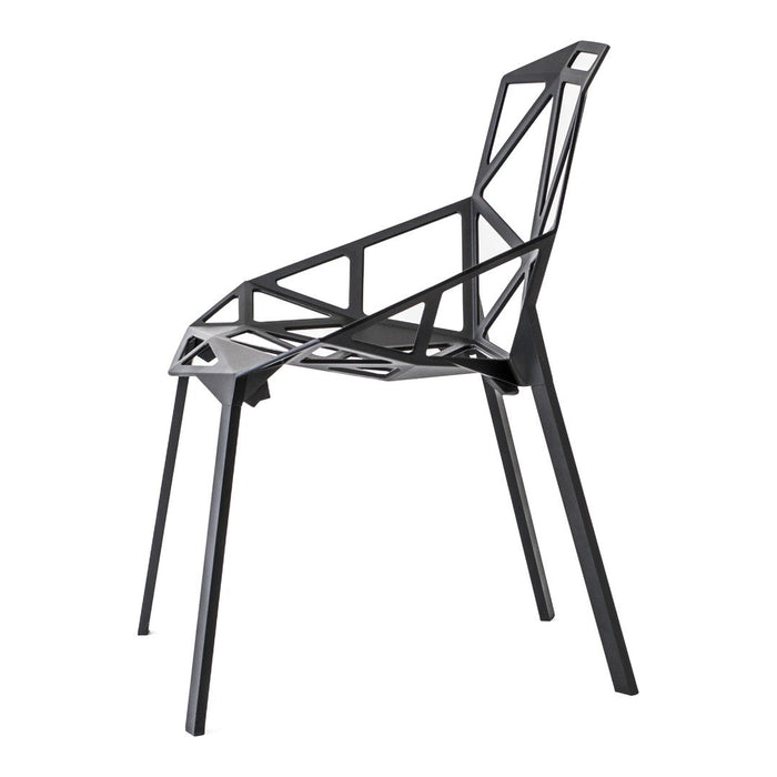 Stylish black chair featuring a geometric, open pattern for a modern, contemporary look. Ideal for minimalist spaces.