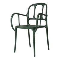 Green modern chair with a sleek, organic design and subtle, smooth texture. Perfect for contemporary spaces.