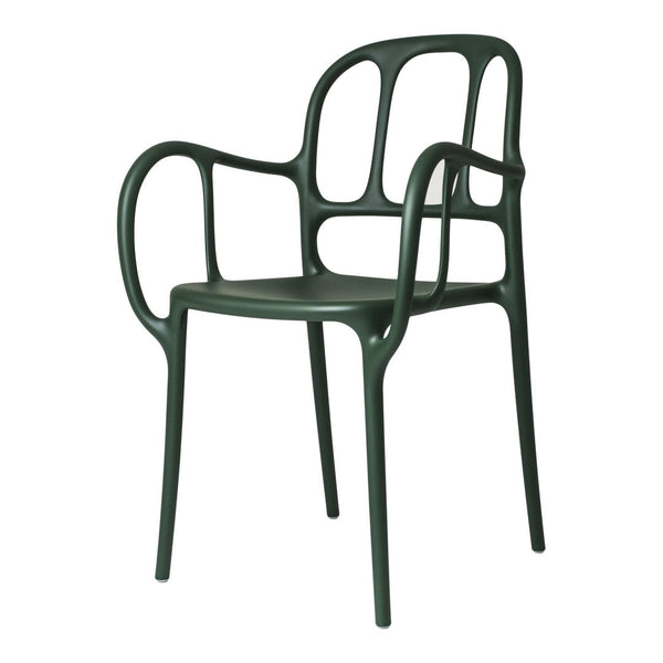 Green modern chair with a sleek, organic design and subtle, smooth texture. Perfect for contemporary spaces.