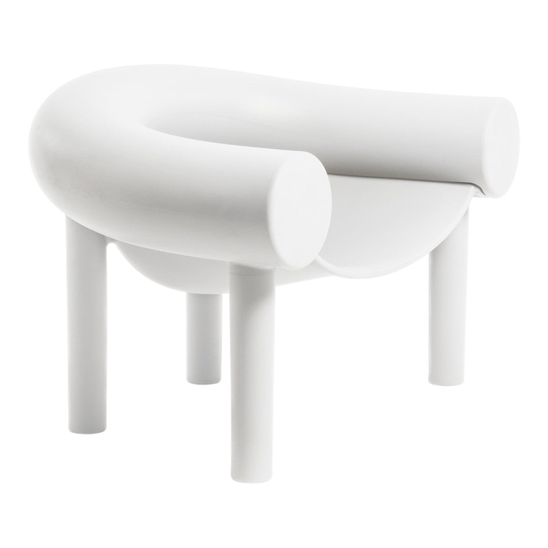 Minimalist white chair with smooth, rounded edges and a sleek, modern design. Perfect for contemporary decor.