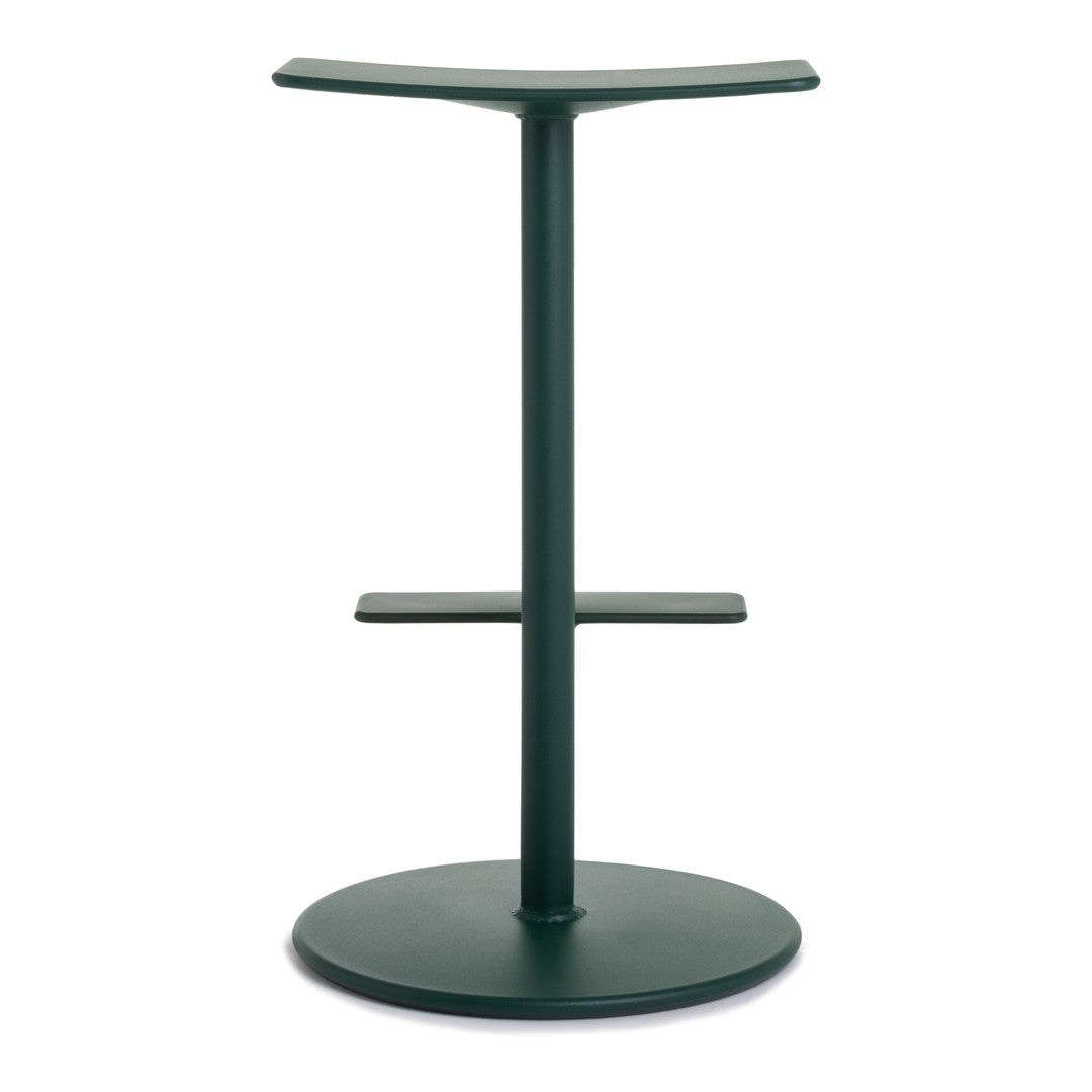 Green metal bar table with a sleek, minimalist design and curved edges. Modern and stylish home decor accessory.