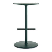 Green metal bar table with a sleek, minimalist design and curved edges. Modern and stylish home decor accessory.