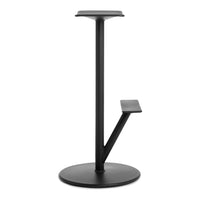 Black minimalist standing desk support with a sleek, smooth surface and modern geometric design.