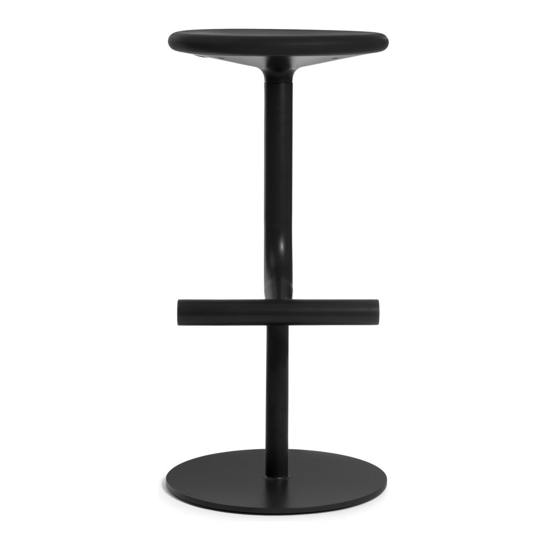 Black modern standing stool with a sleek design and minimalistic pattern for contemporary interiors.