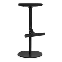 Black modern stool with a sleek, minimalist design and circular base, featuring a smooth matte finish.