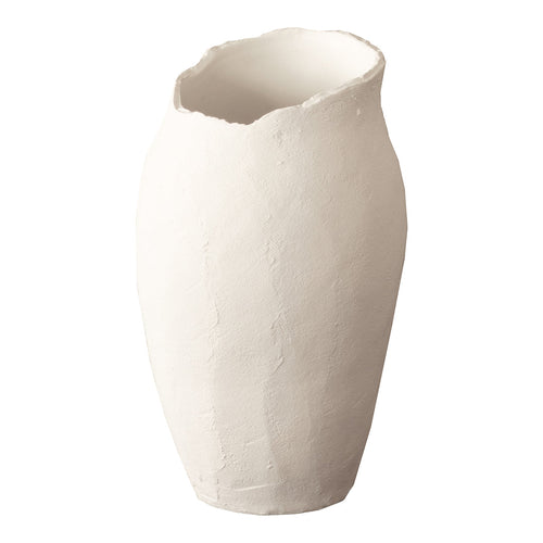 White textured vase with a unique irregular shape and matte finish, perfect for modern decor.