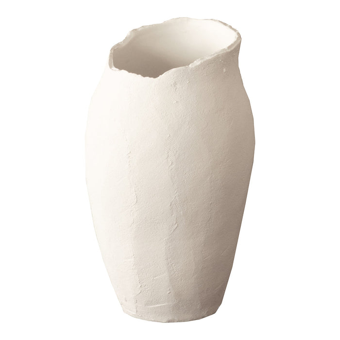 White textured vase with a unique irregular shape and matte finish, perfect for modern decor.
