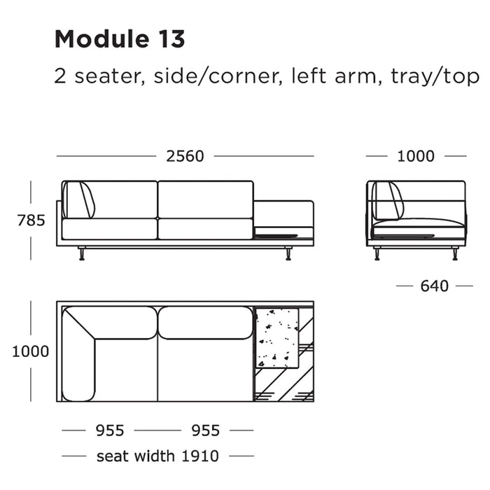 "Modular sofa in soft gray with clean lines and subtle geometric pattern on the cushions."