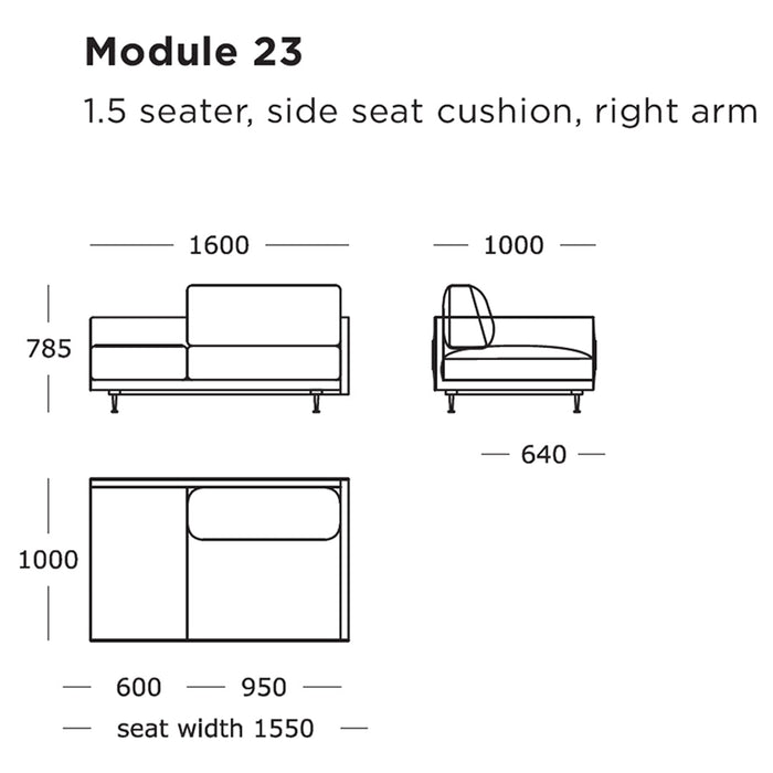 "Elegant module 23 sofa design featuring a minimalist color palette and modern lines, ideal for contemporary spaces."