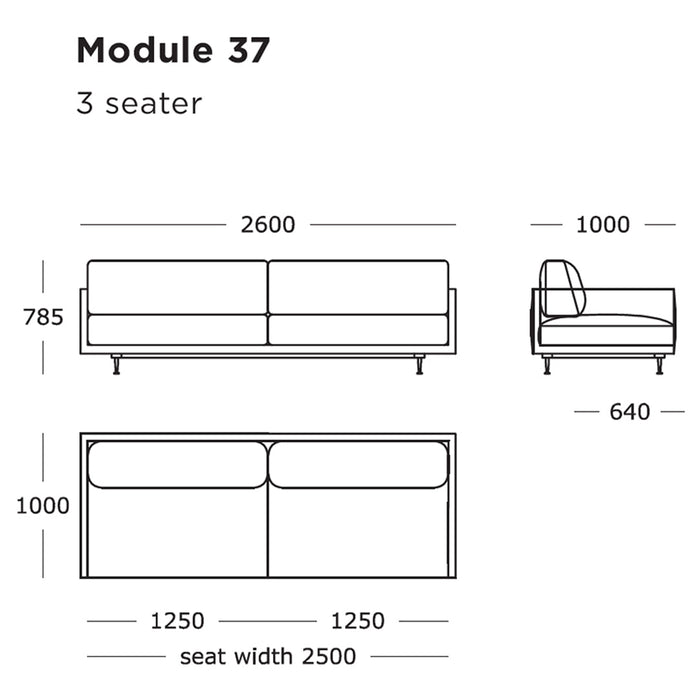 Illustration of a modern 3-seater sofa with clean lines, shown in neutral tones and minimalistic design.