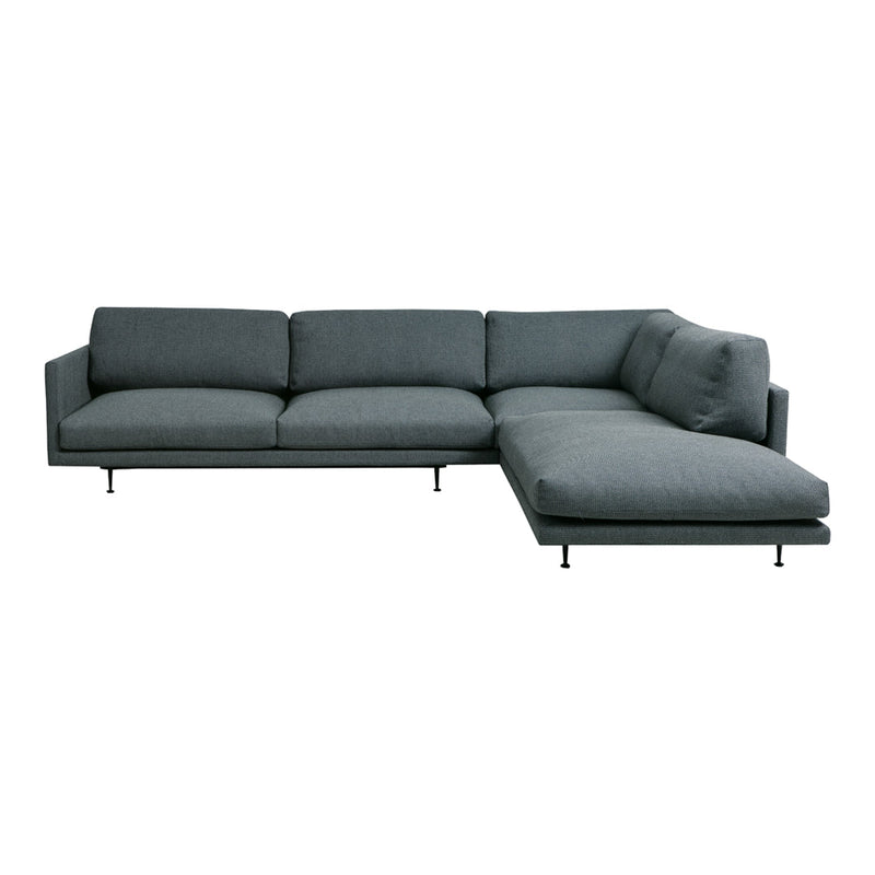 Modern sectional sofa in deep charcoal gray with clean lines and subtle texture. Ideal for contemporary interiors.