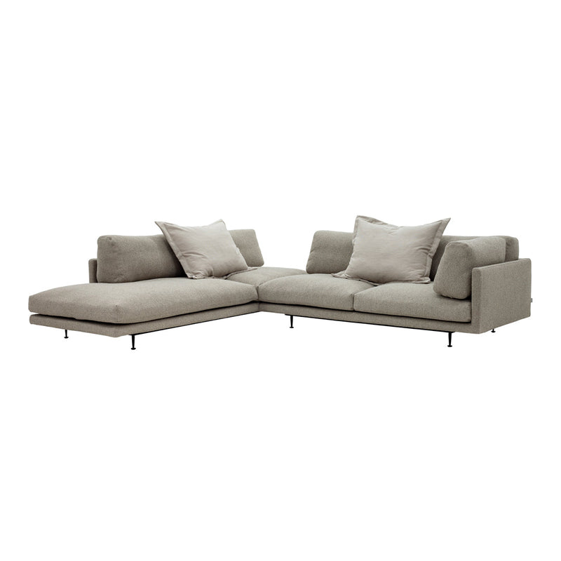 Modern gray sectional sofa with soft fabric, featuring clean lines and plush cushions for a stylish touch.