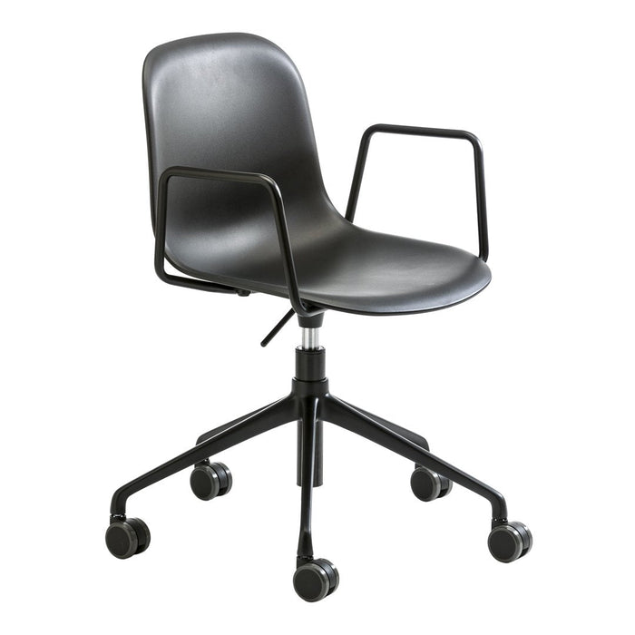 Stylish black office chair with a sleek design and smooth, matte finish. Perfect for any modern workspace.