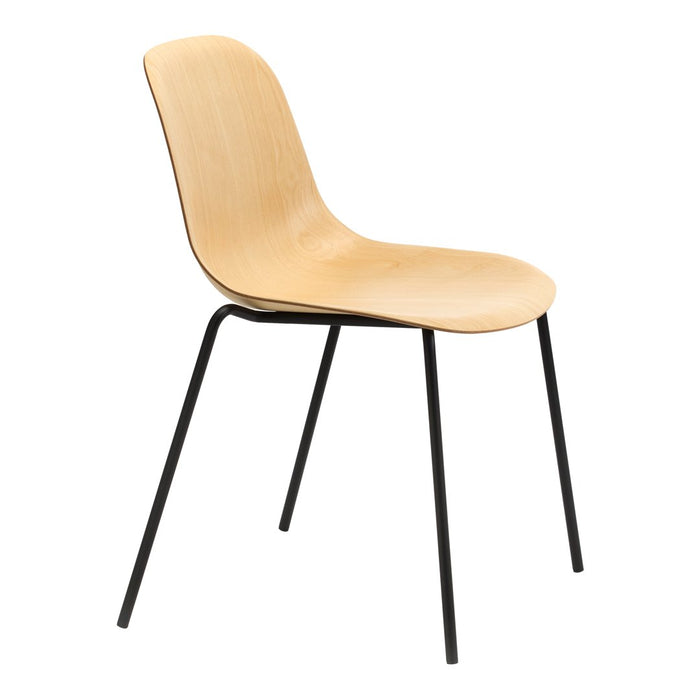 Natural wood finish with sleek black legs, showcasing a smooth, minimalist design. Perfect for modern decor.